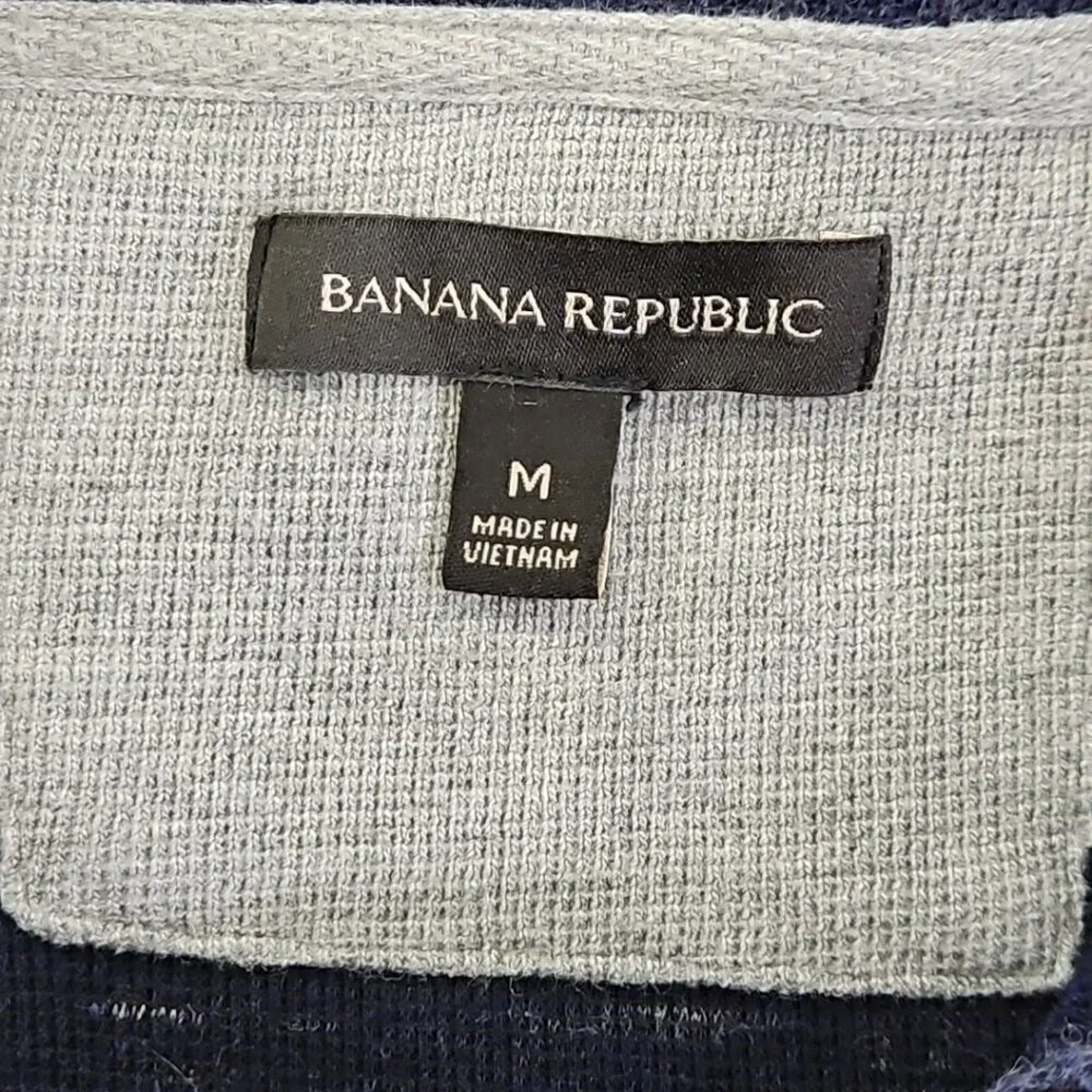 Banana Republic Waffle Hoodie Men's M Navy Blue Long Sleeve Drawstring‎ EUC LN